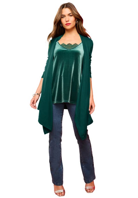 Plus Size Lightweight Handkerchief Hem Cardigan Sweater (Plus)