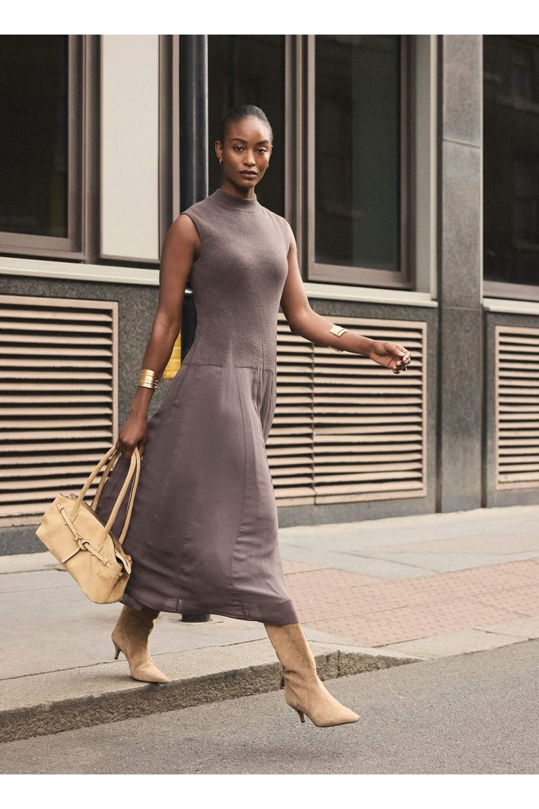 Sleeveless Knit Midi Dress, Alternate, color, Brown