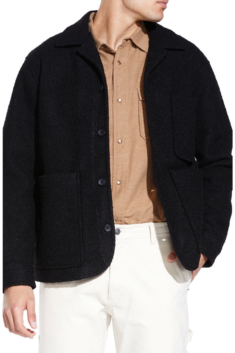 Relaxed Fit Bouclé Chore Jacket, Main, color, BLACK