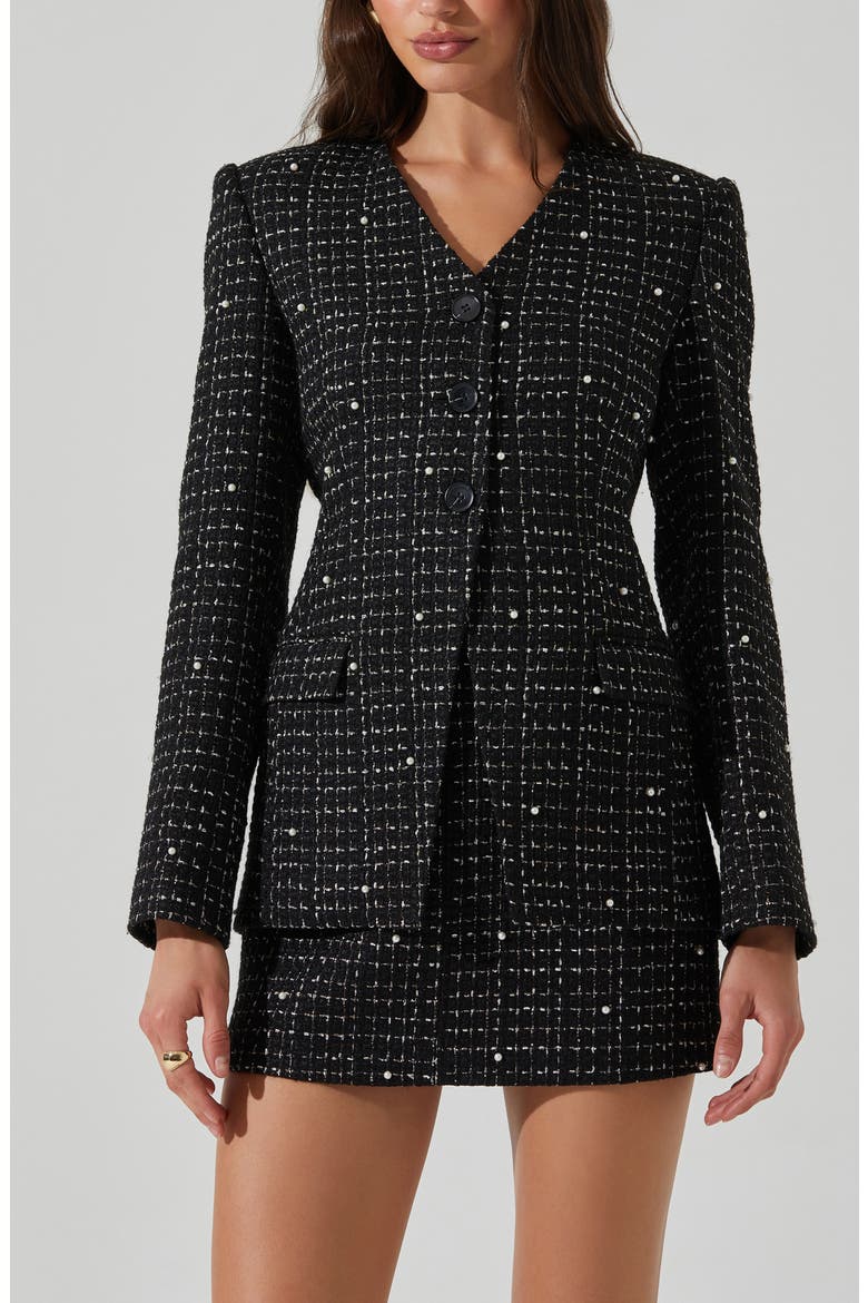 Laudine Faux Pearl Tweed Miniskirt, Alternate, color, BLACK