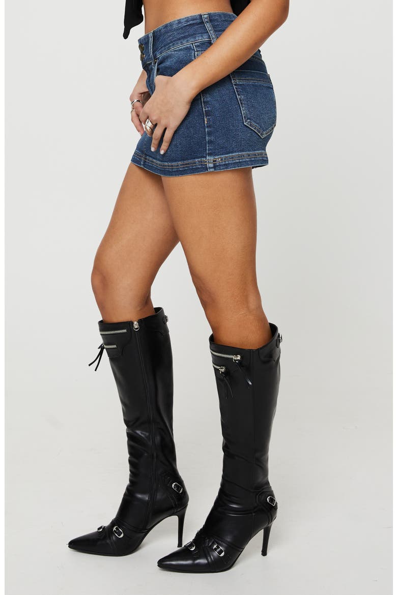 Faya Low Rise Denim Miniskirt, Alternate, color, DARK BLUE