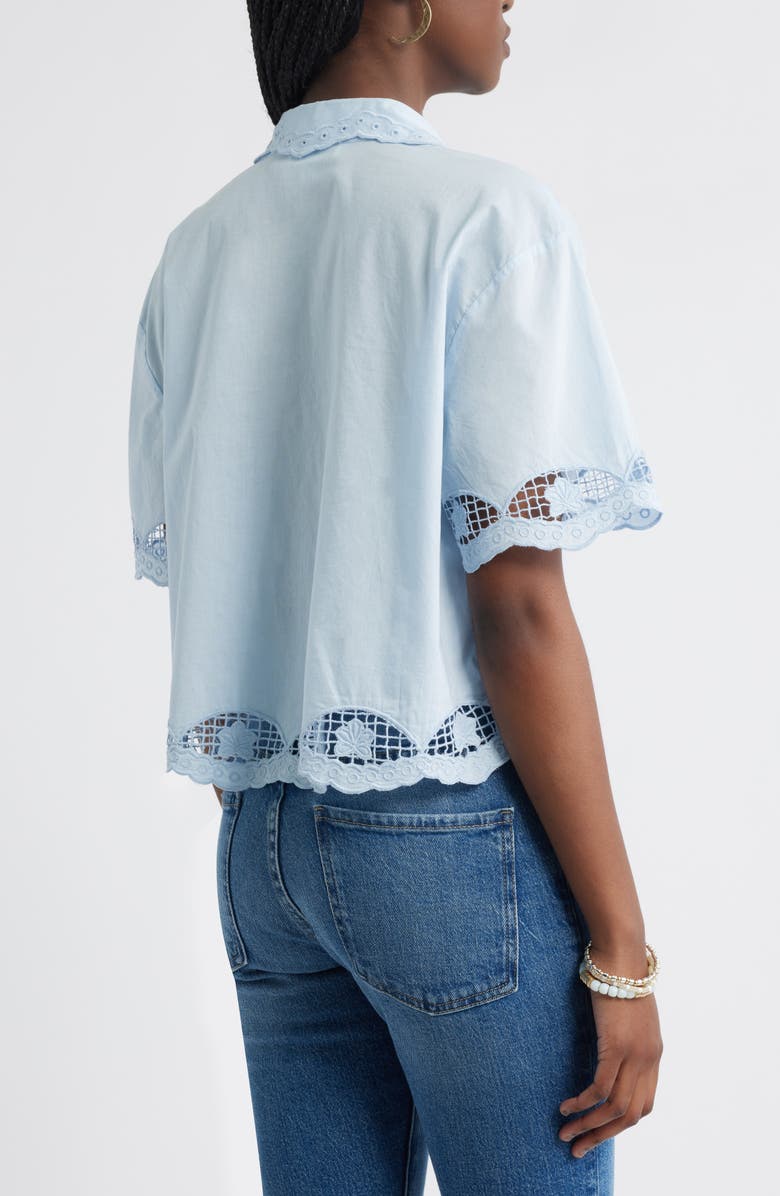 Treasure & Bond Embroidered Cutwork Cotton Camp Shirt, Alternate, color, Blue Skyway