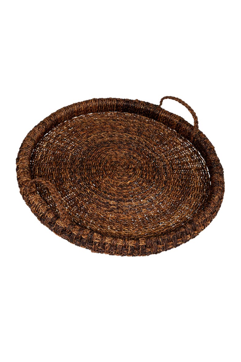 Artisanal Bankuan Braided Tray with Handles, Dark Brown, Main, color, Brown