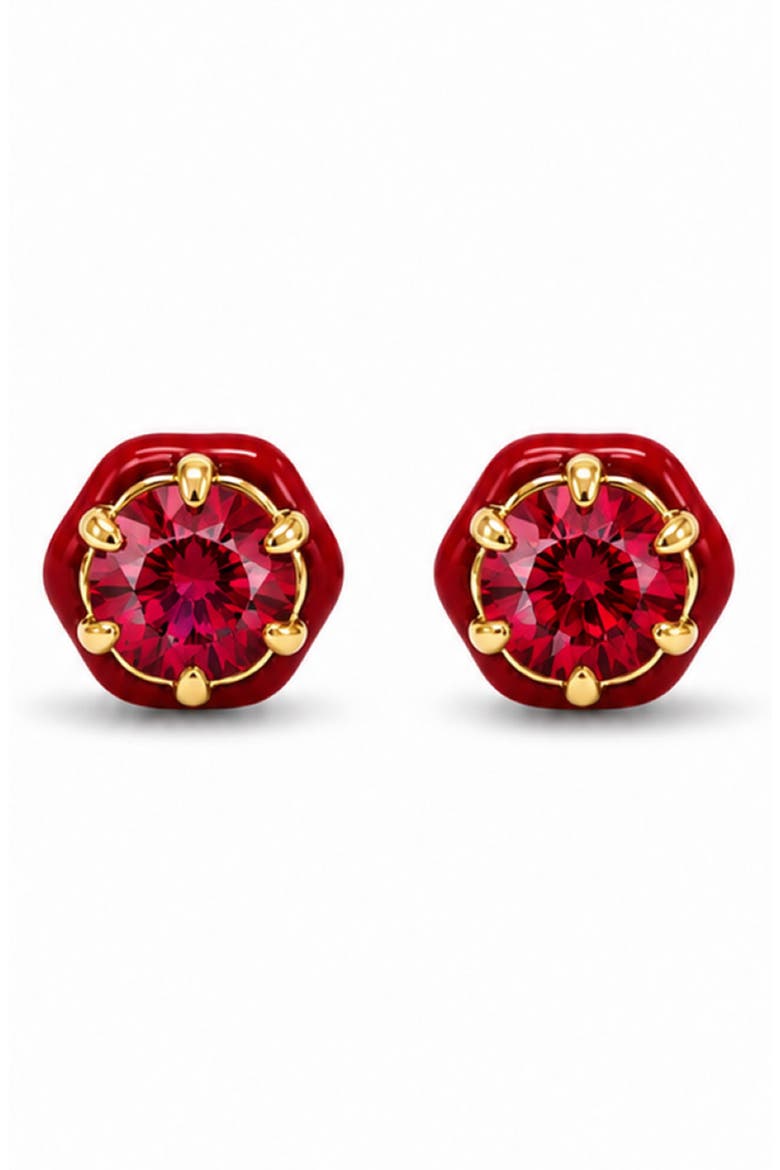 Jamie 14K Gold Plated Amethyst Enamel Halo Stud Earrings, Main, color, GOLD RUBY RED