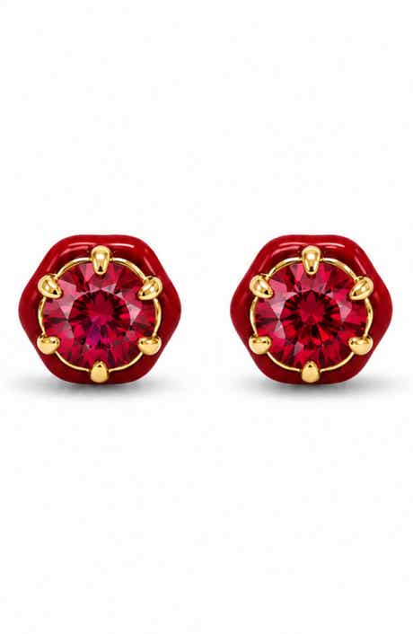 Jamie 14K Gold Plated Amethyst Enamel Halo Stud Earrings