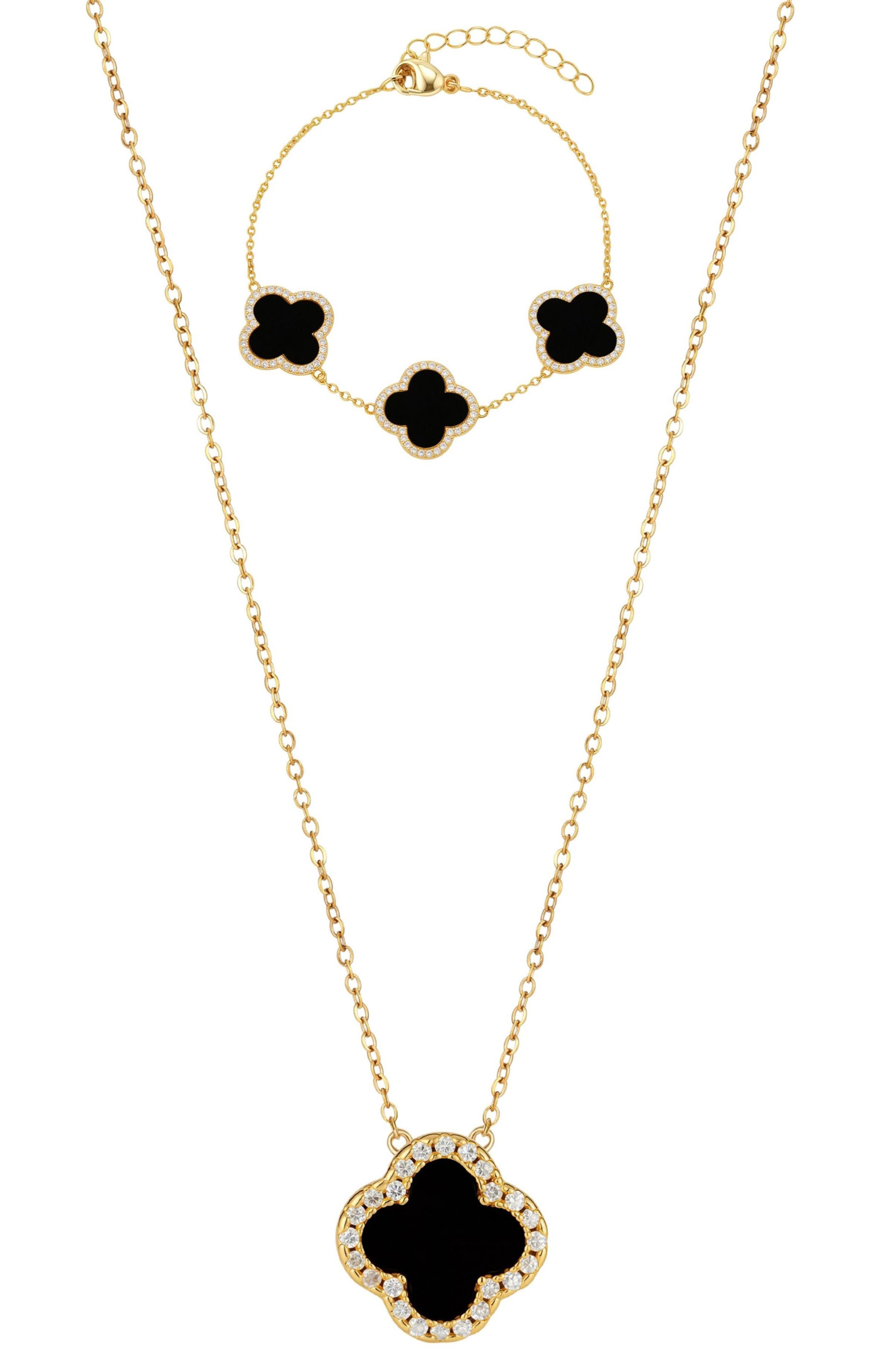 18k Gold Plated Cubic Zirconia Halo Set of 2 Necklace & Bracelet