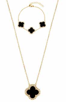 18k Gold Plated Cubic Zirconia Halo Set of 2 Necklace & Bracelet