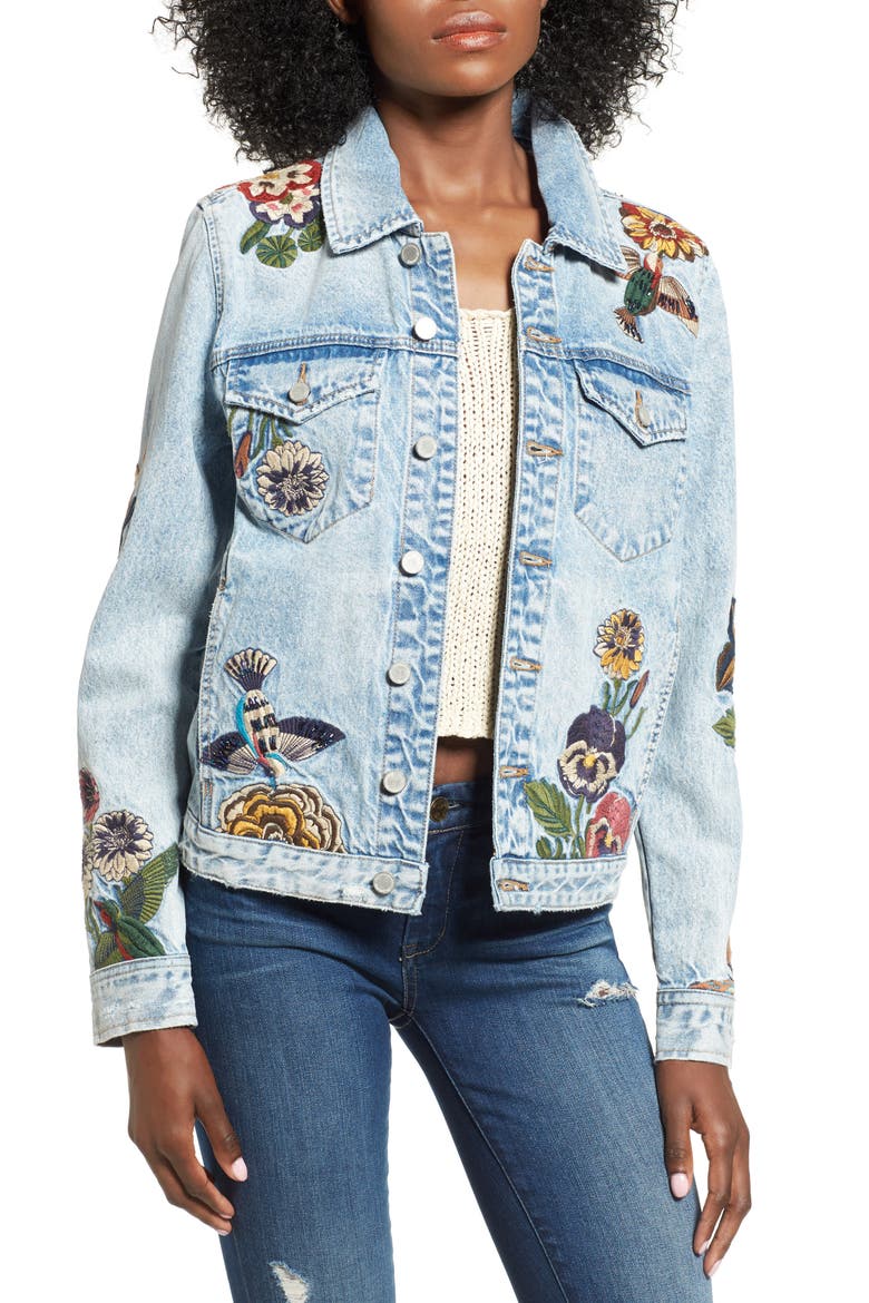 Embroidered Denim Jacket, Main, color, FLIGHT SONG (DENIM)