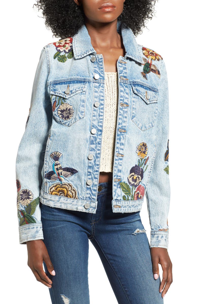 BLANKNYC Embroidered Denim Jacket, Main, color, 