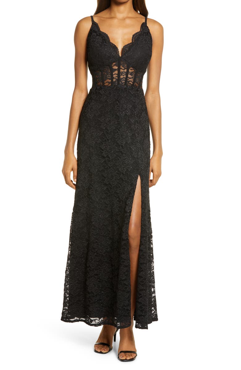 Morgan & Co. Corset Lace Sleeveless Gown, Main, color, 