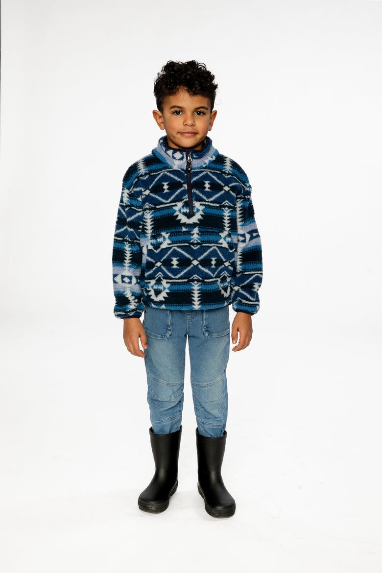 Mid-Season Plush Half Zip Kangaroo Pocket Pullover Jacket, Alternate, color, Aztec Blue