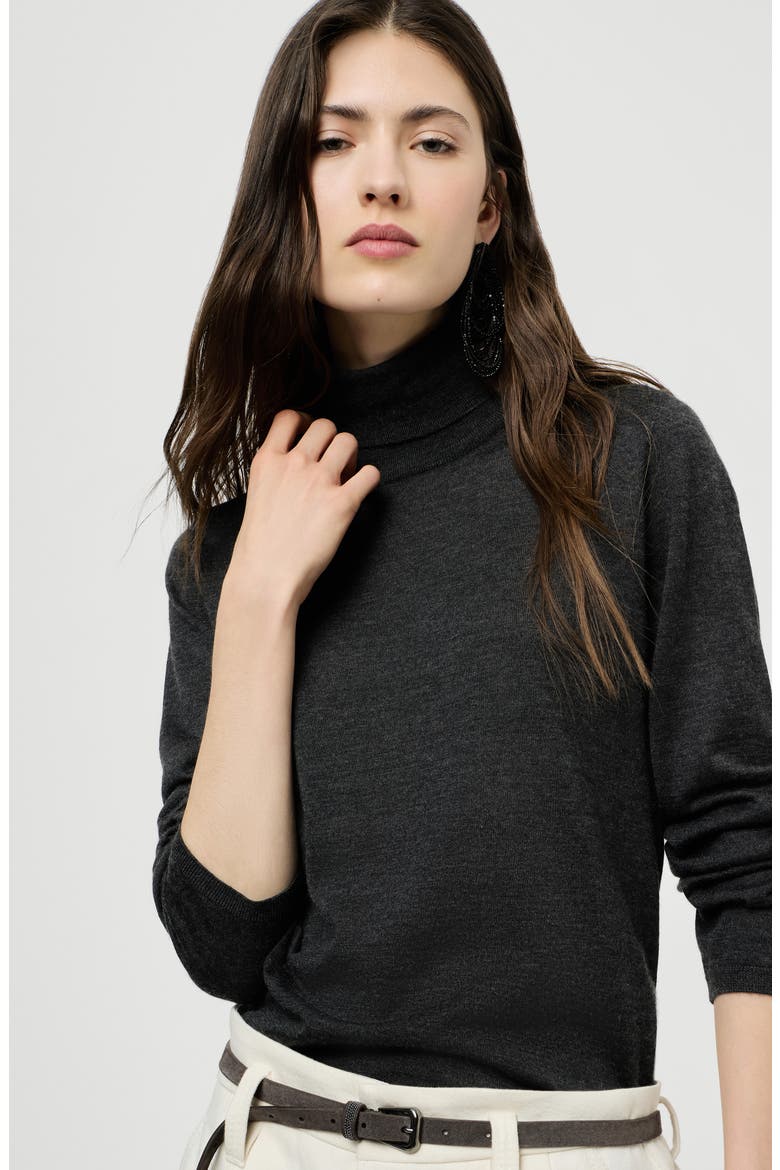 Cashmere and silk lightweight turtleneck sweater, Alternate, color, Anthracite
