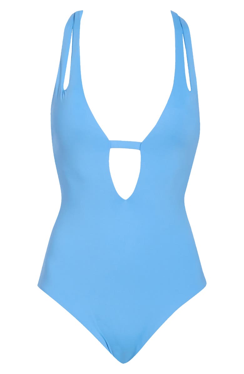 Becca Deep V-Neck Teardrop One-Piece Swimsuit, Alternate, color, Provence B