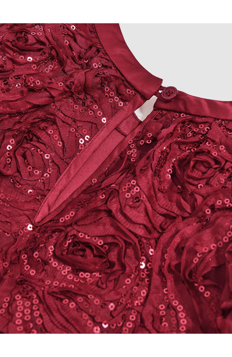 Reiss Kids' Dulcie Rosette Sequin Tiered Party Dress, Alternate, color, Red