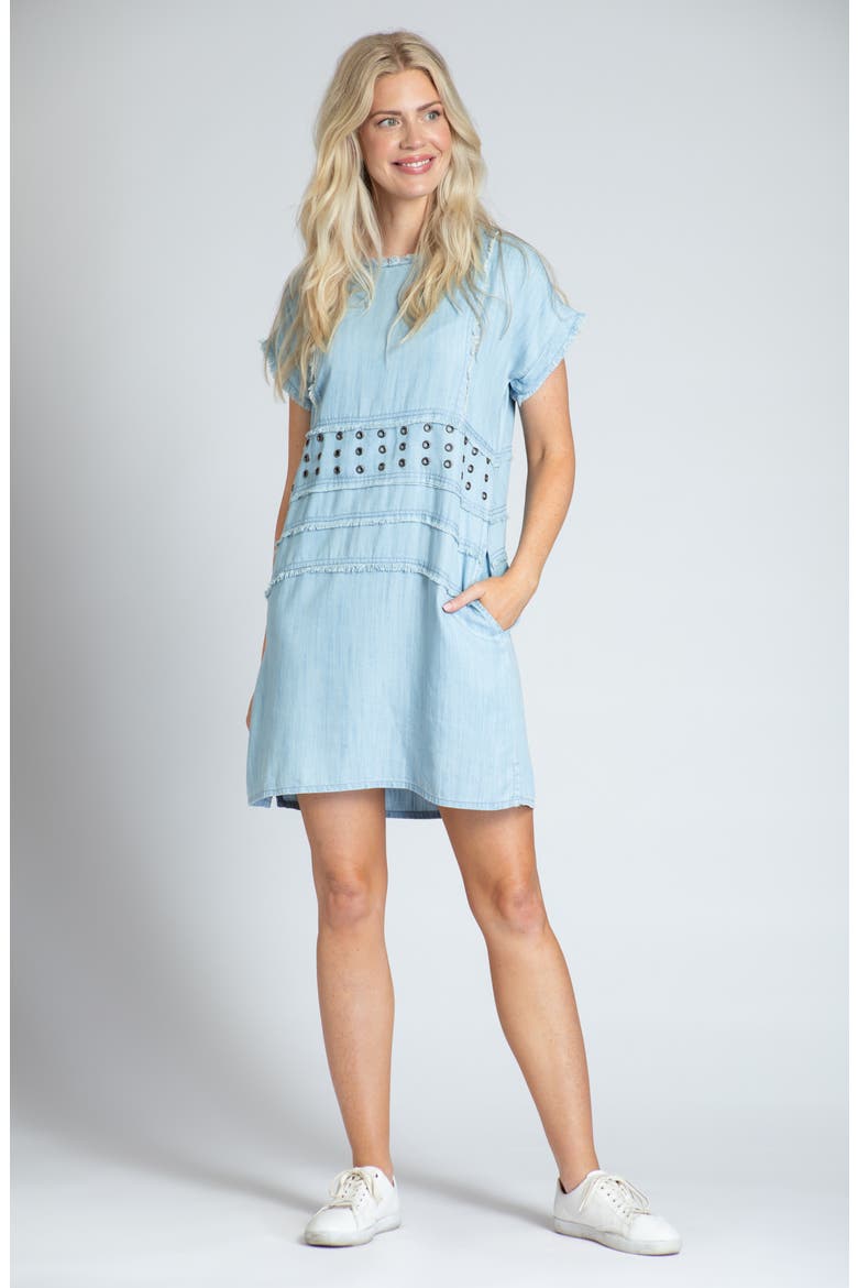 Frayed Grommet A-Line Chambray Dress, Alternate, color, LIGHT INDIGO