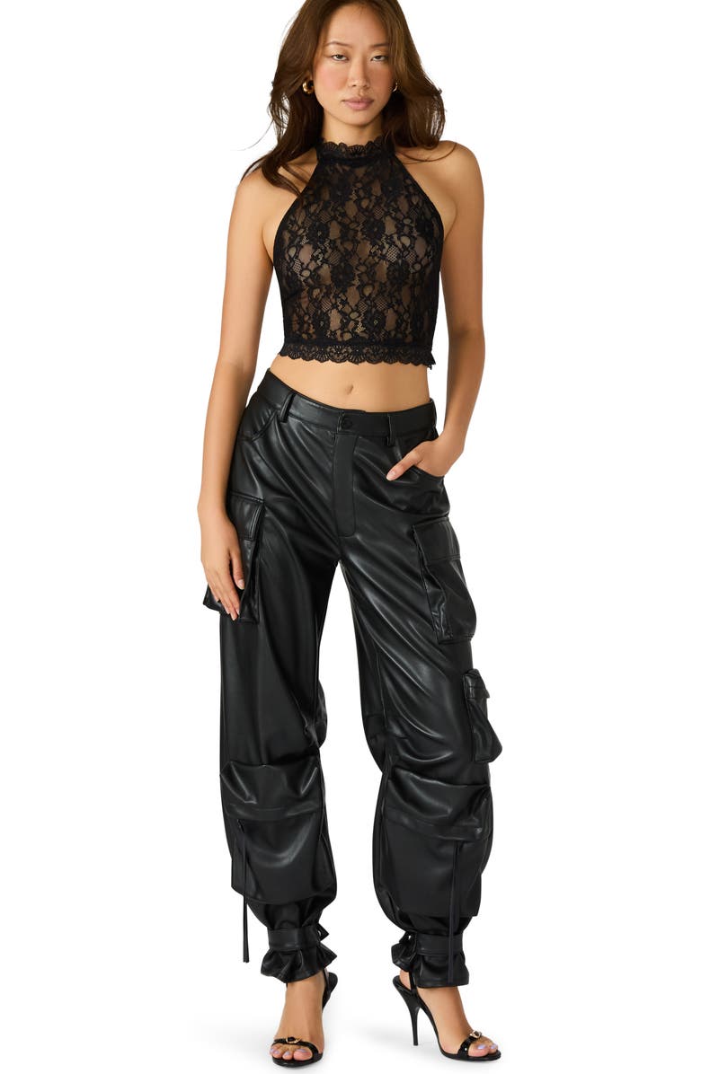 Steve Madden Judy Lace Crop Halter Top, Alternate, color, Black