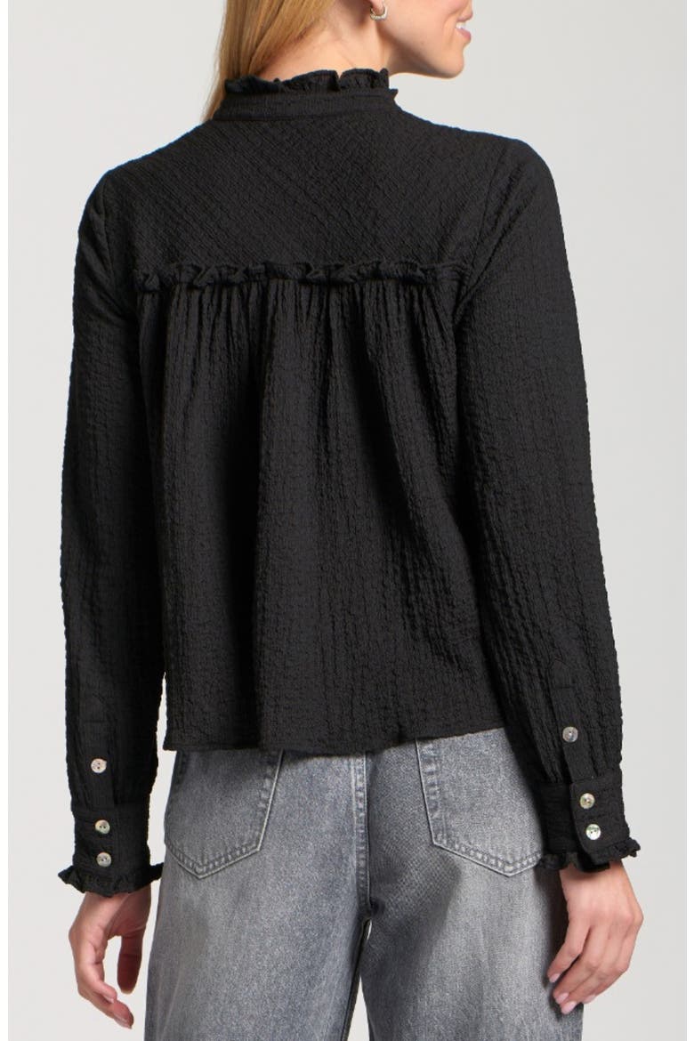 Ruffle Long Sleeve Crop Button-Up Shirt, Alternate, color, BLACK