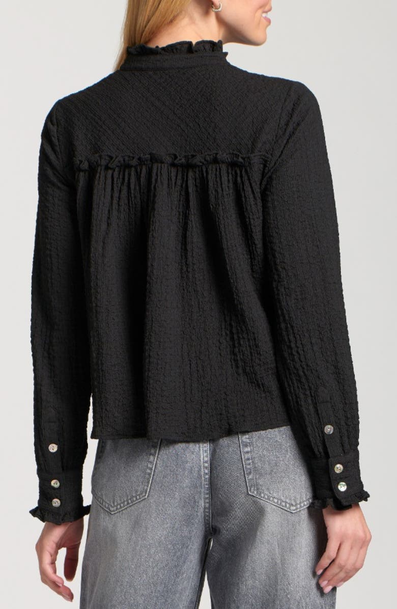 APNY Ruffle Long Sleeve Crop Button-Up Shirt, Alternate, color, Black
