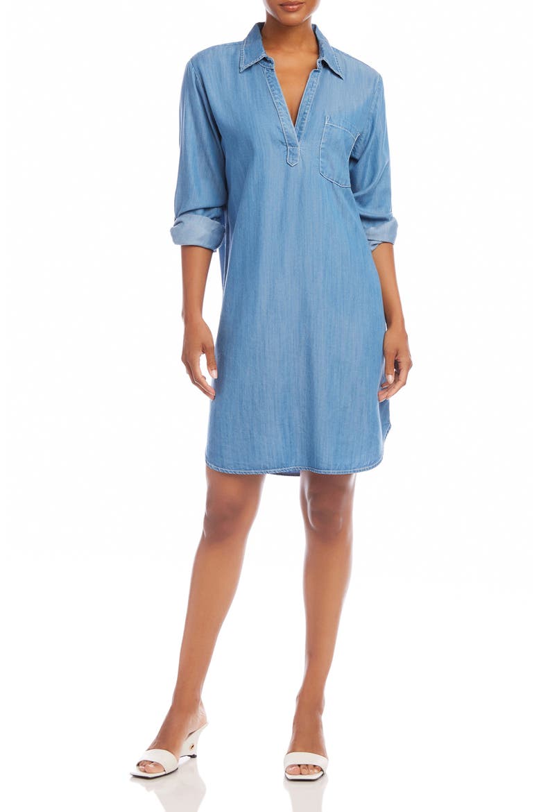 Long Sleeve Chambray Shirtdress, Main, color, CHAMBRAY