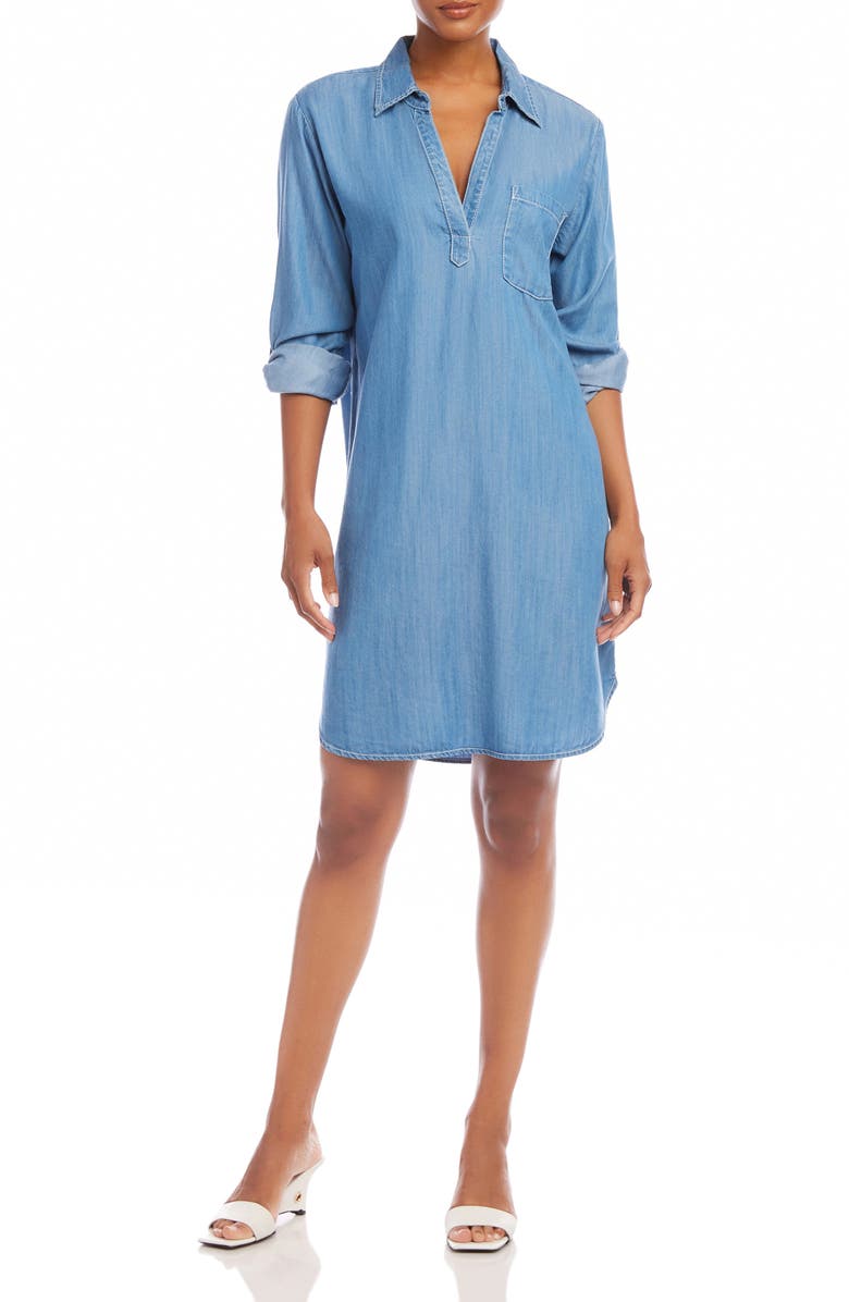 Karen Kane Long Sleeve Chambray Shirtdress, Main, color,