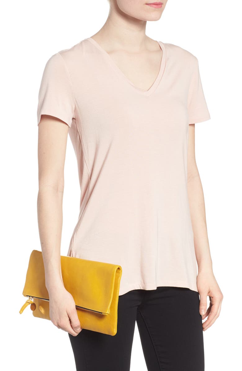 Clare V. Leather Foldover Clutch, Alternate, color,
