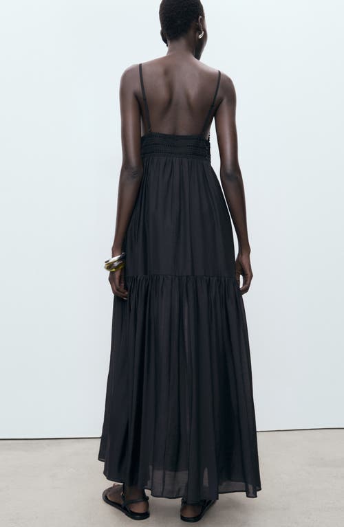 Mango Lace Trim Tiered Maxi Sundress In Black