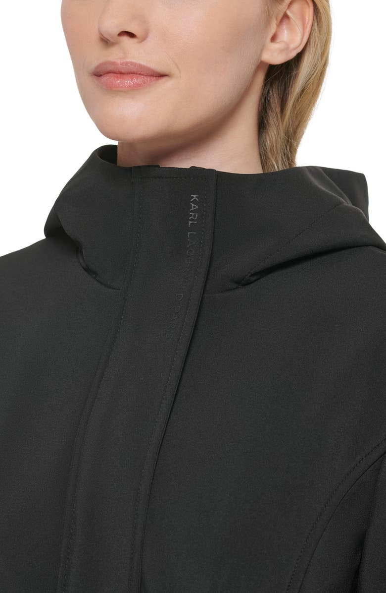 KARL LAGERFELD PARIS Water Resistant Hooded Raincoat, Alternate, color, Black
