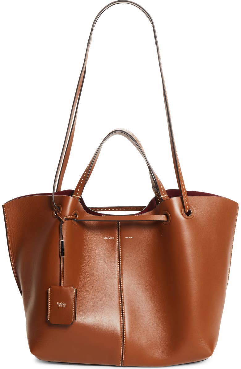 Max Mara Double Leather Shopper Tote, Main, color, Amber Brown