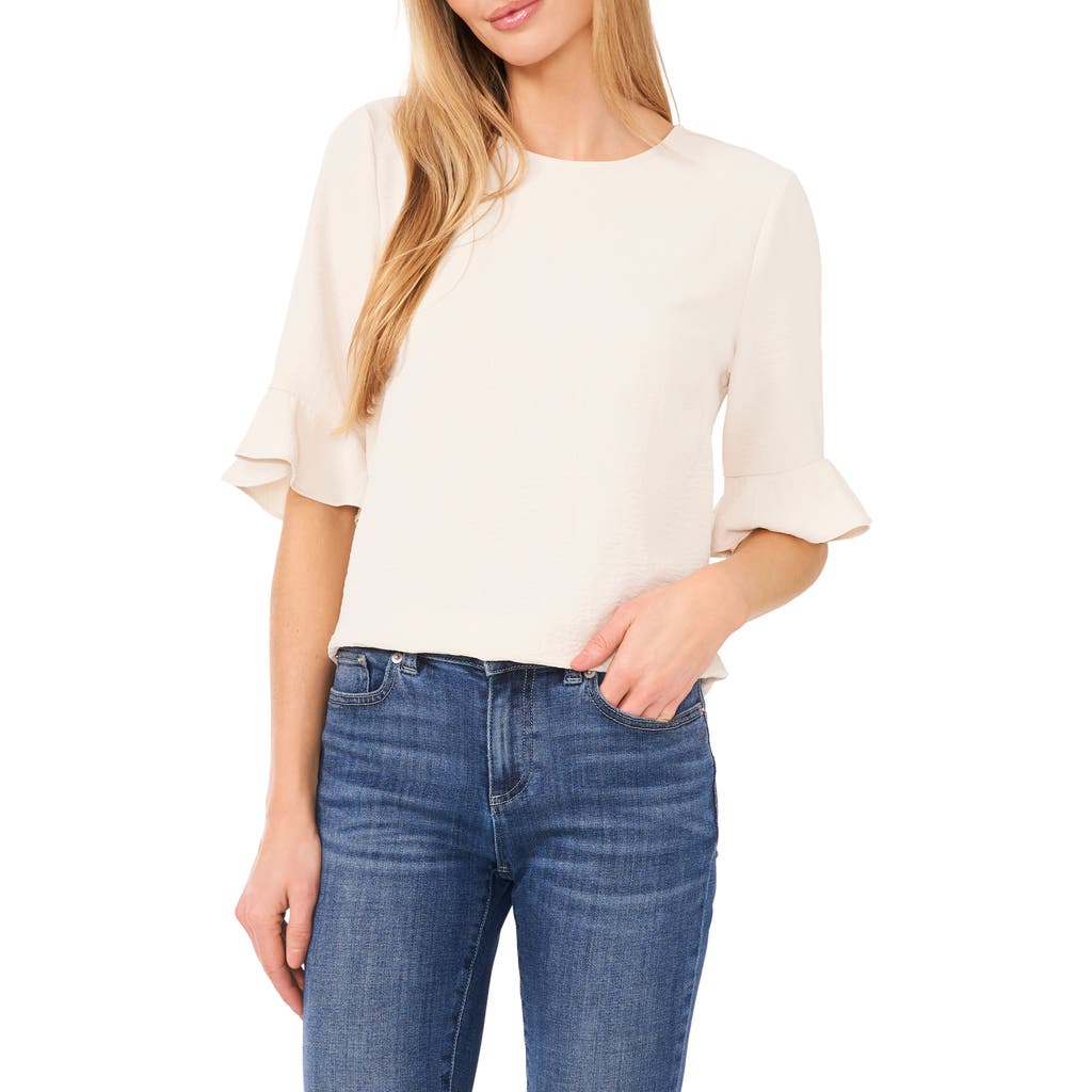 Cece Women's Rumple Crewneck 3/4-sleeve Ruffled Cuff Blouse In Rainy Day