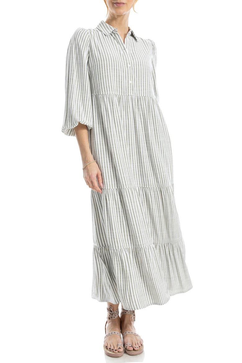 Stripe Tiered Maxi Shirtdress, Alternate, color, IVORY/ OLIVE CONTRAST STRIPE