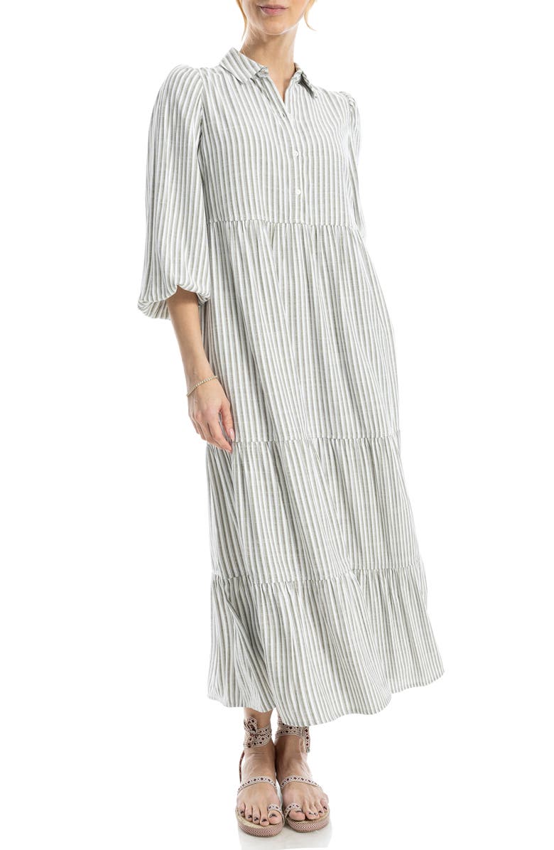MAX STUDIO Stripe Tiered Maxi Shirtdress, Alternate, color, Ivory/ Olive Contrast Stripe
