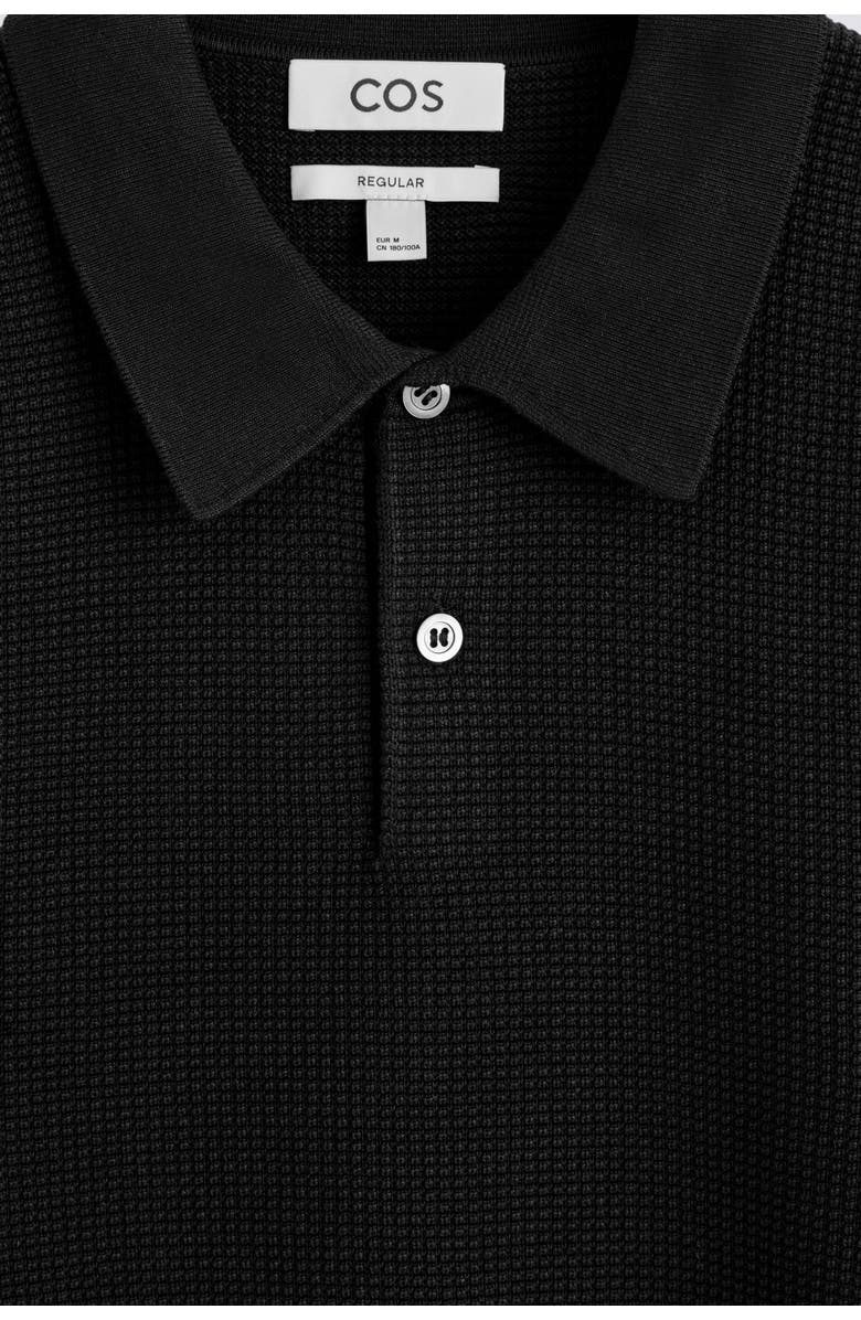 COS Waffle-Knit Cotton Polo Shirt, Alternate, color, Black