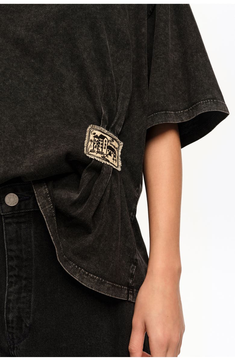 Bimba y Lola Ruched T-Shirt With Custom Label, Alternate, color, Washed Black