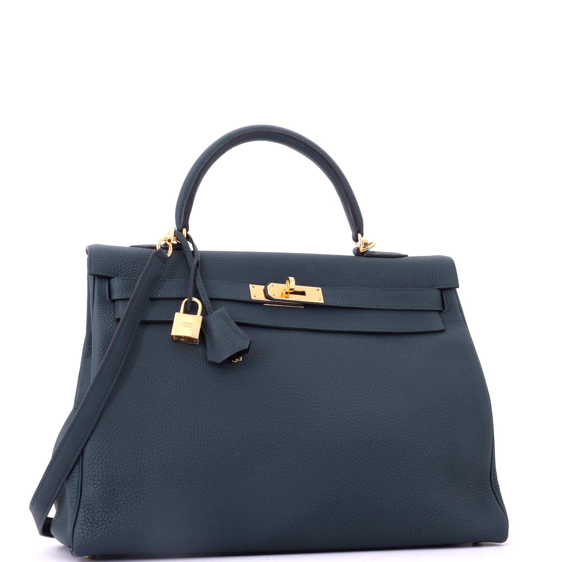 Pre-Owned Hermes Kelly Handbag Green Togo with Gold Hardware 35, Alternate, color, Vert Cypress