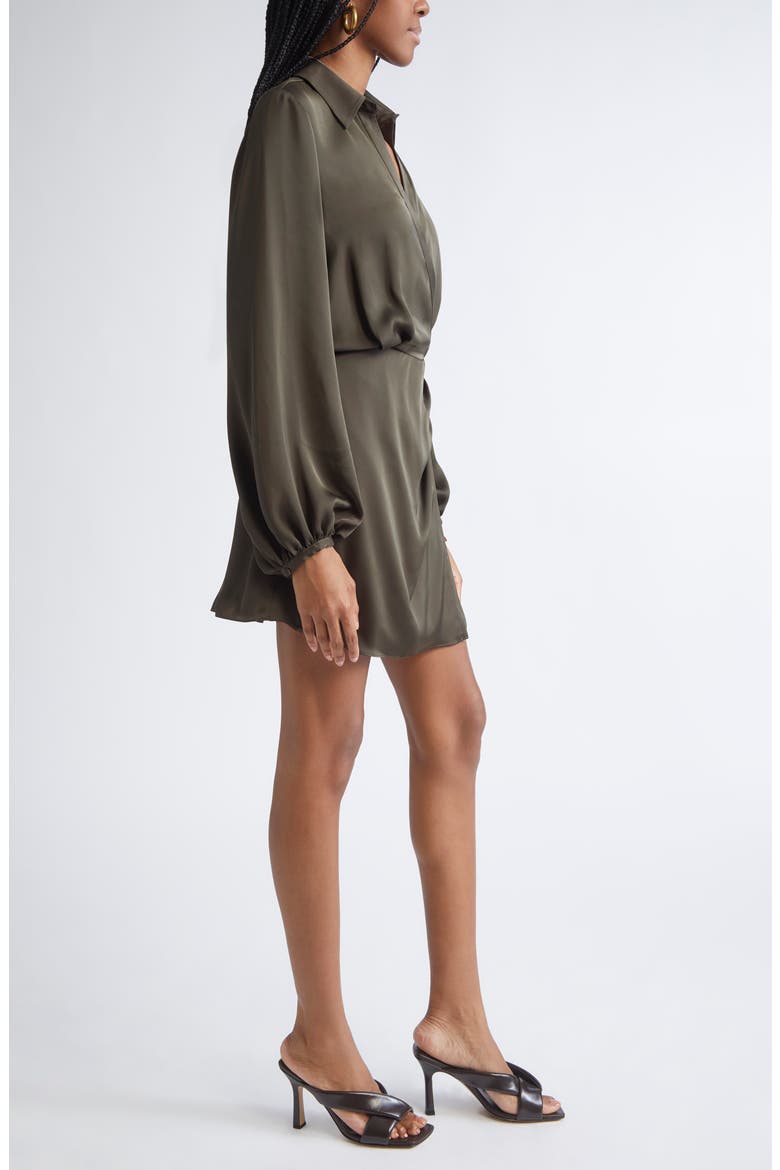 Carolyn Wrap Front Long Sleeve Satin Dress, Alternate, color, DEEP OLIVE