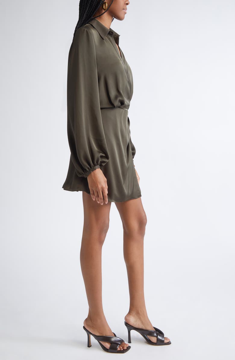 Ramy Brook Carolyn Wrap Front Long Sleeve Satin Dress, Alternate, color, Deep Olive