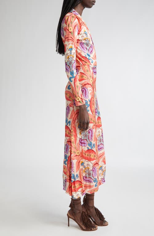 Etro Paisley Print Long Sleeve Jersey Midi Dress In Brown