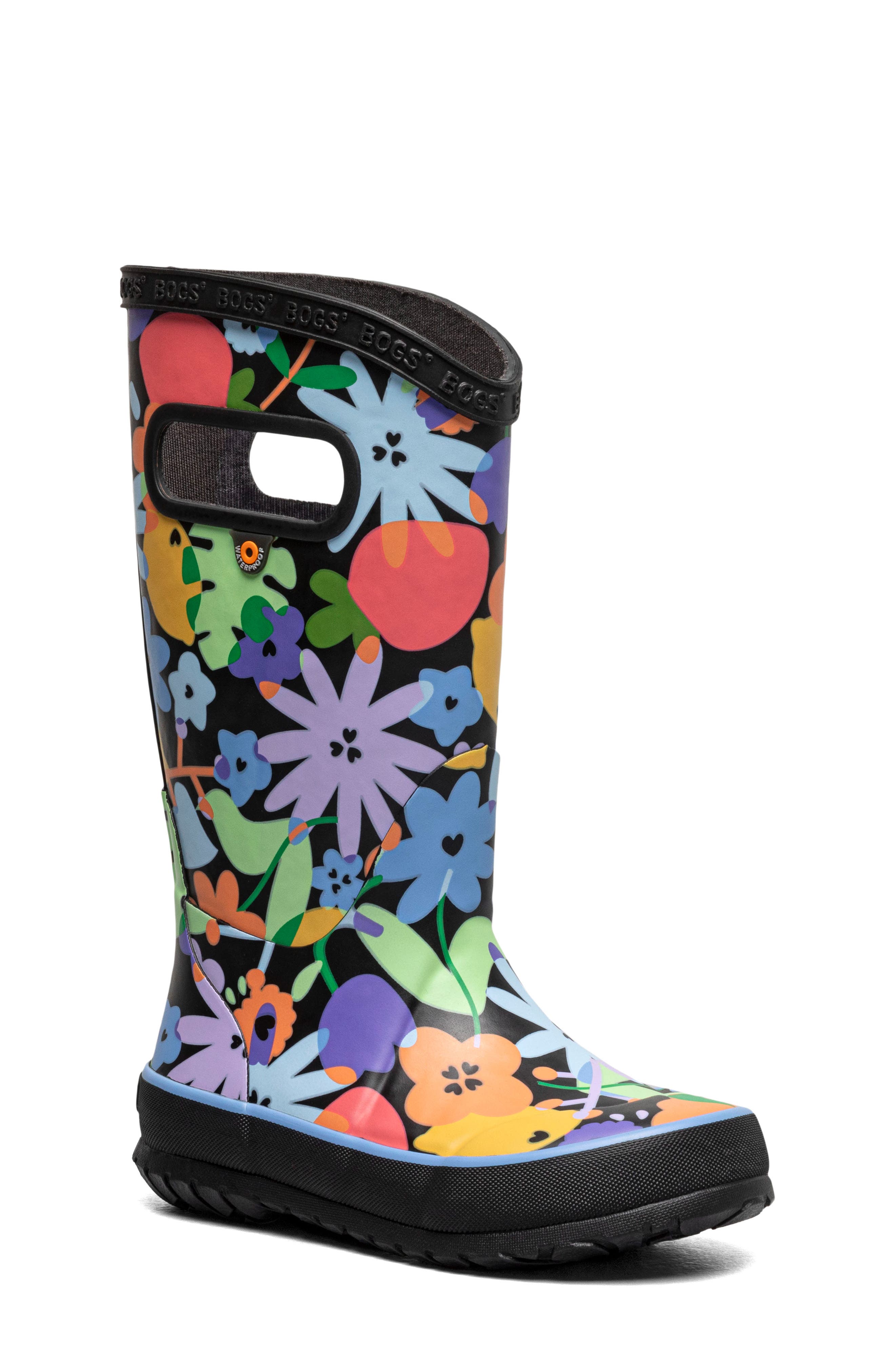 Bogs Kids' Waterproof Rain Boot, Main, color, Black Multi