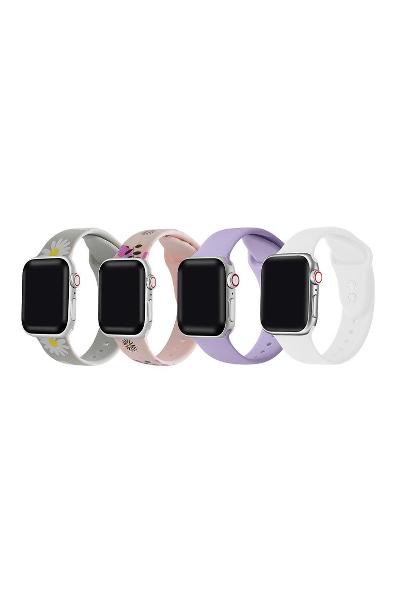 Assorted 4-Pack Silicone Apple Watch® Watchbands, Alternate, color, GREY/ PURPLE /LAVENDER/ WHITE