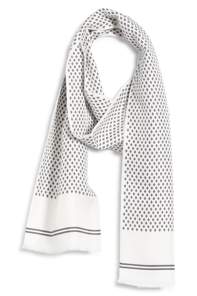 Micro Argyle Silk Twill Tux Scarf, Alternate, color, OFF WHITE/ BLACK