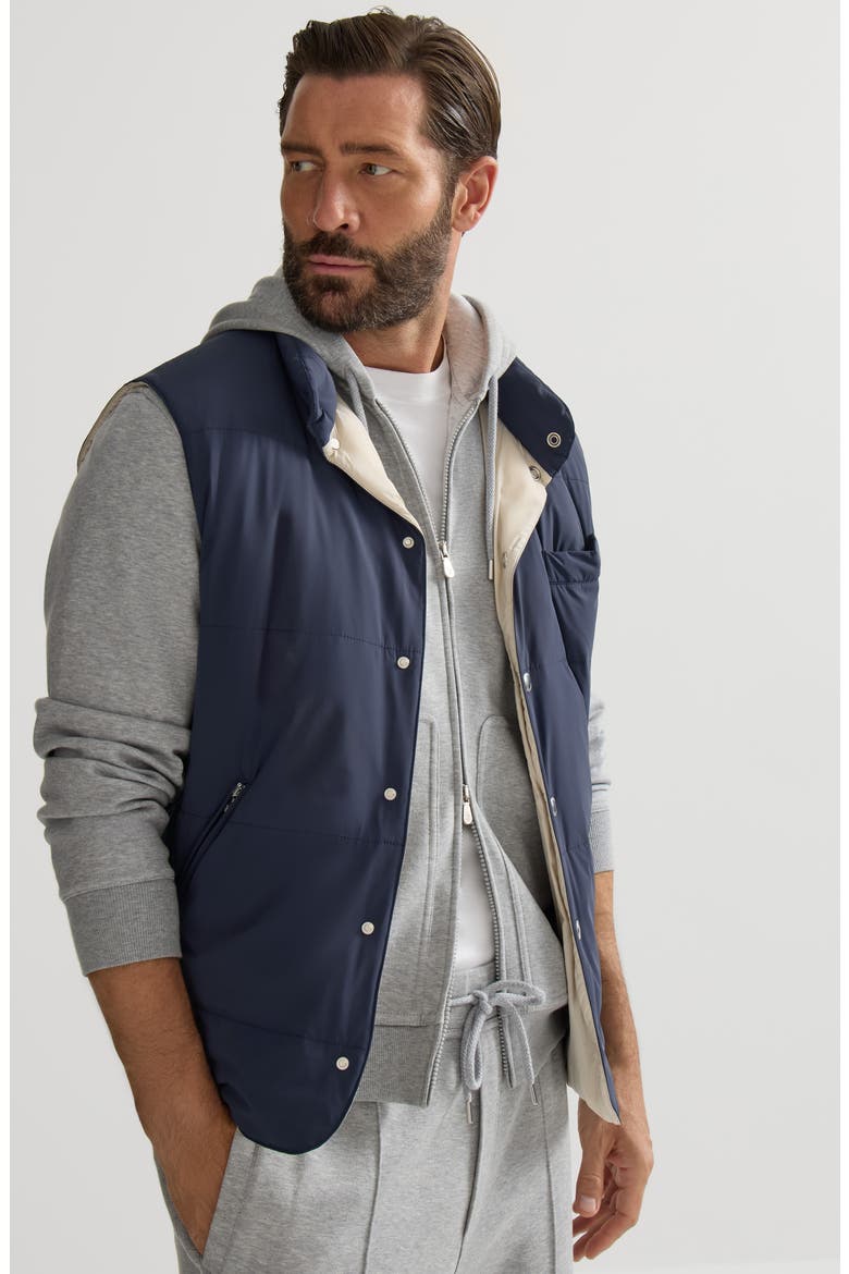 Bonded nylon down vest with detachable hood, Alternate, color, Blue