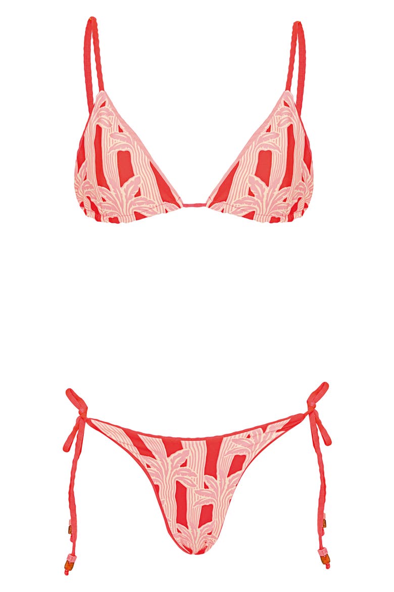 Flame Coral Everly Embroidered Rib Bikini Top, Alternate, color, BRIGHT RED