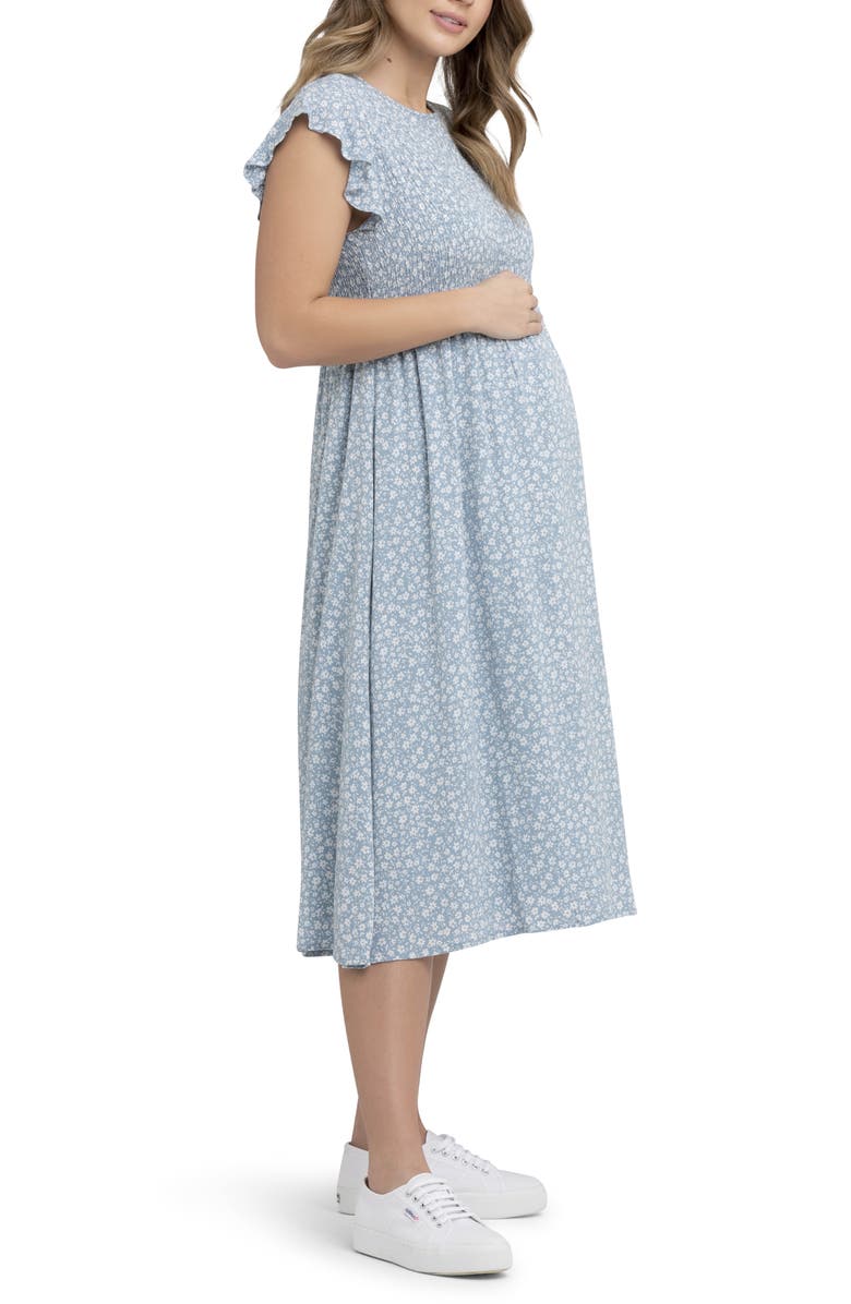 Ripe Maternity Ava Floral Shirred Midi Maternity Dress, Alternate, color, 