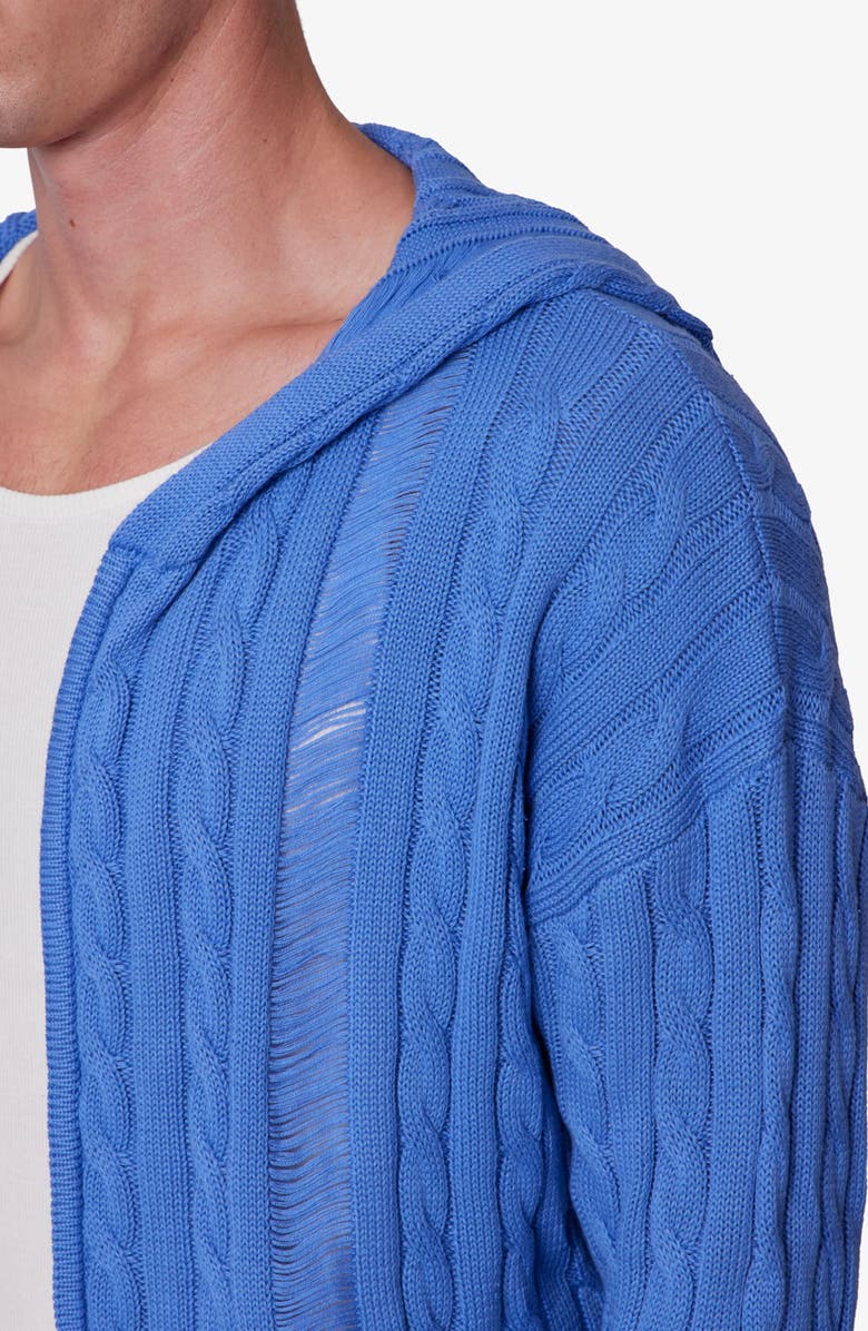mnml Front Zip Hooded Cable Stitch Sweater, Alternate, color, Washed Blue