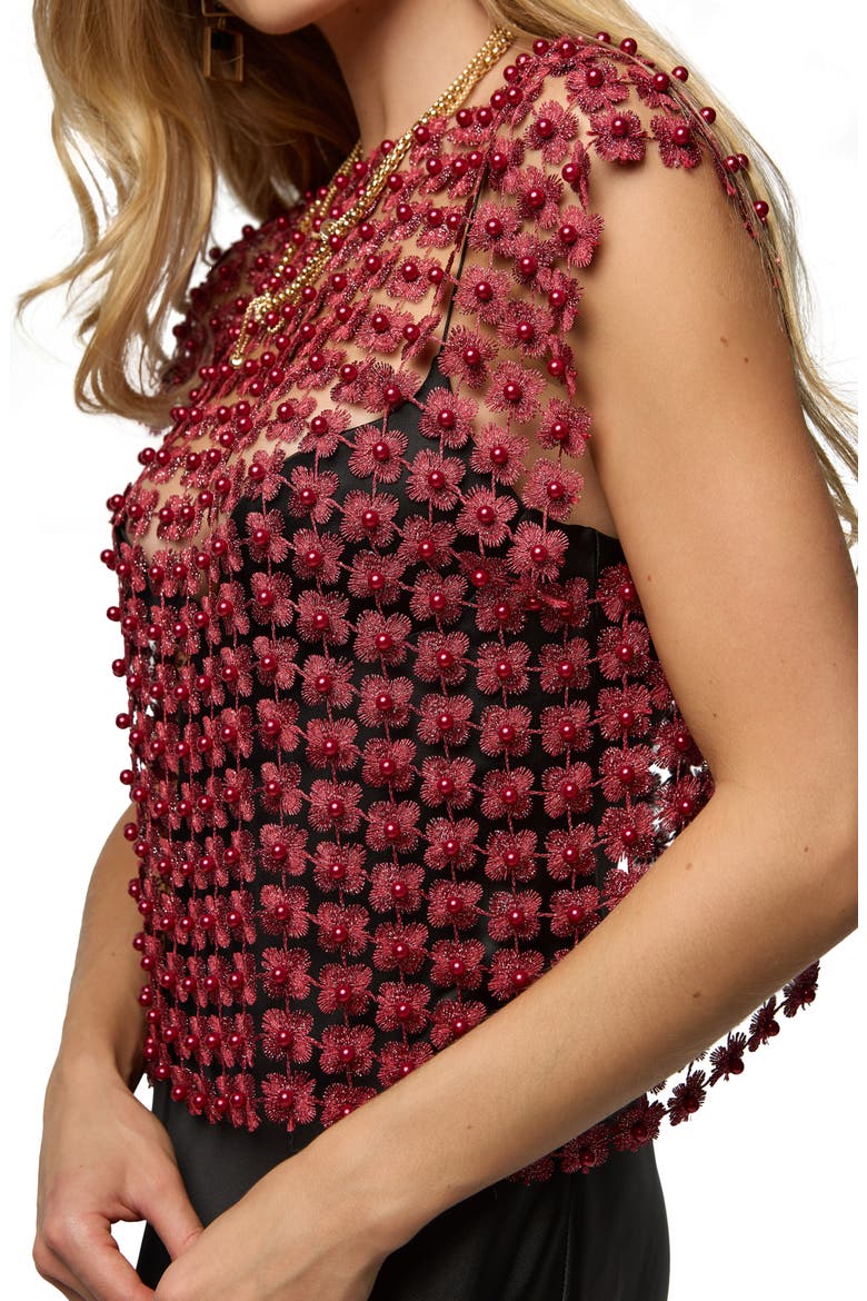 Pearly Beaded Floral Lace Top, Alternate, color, BURGUNDY