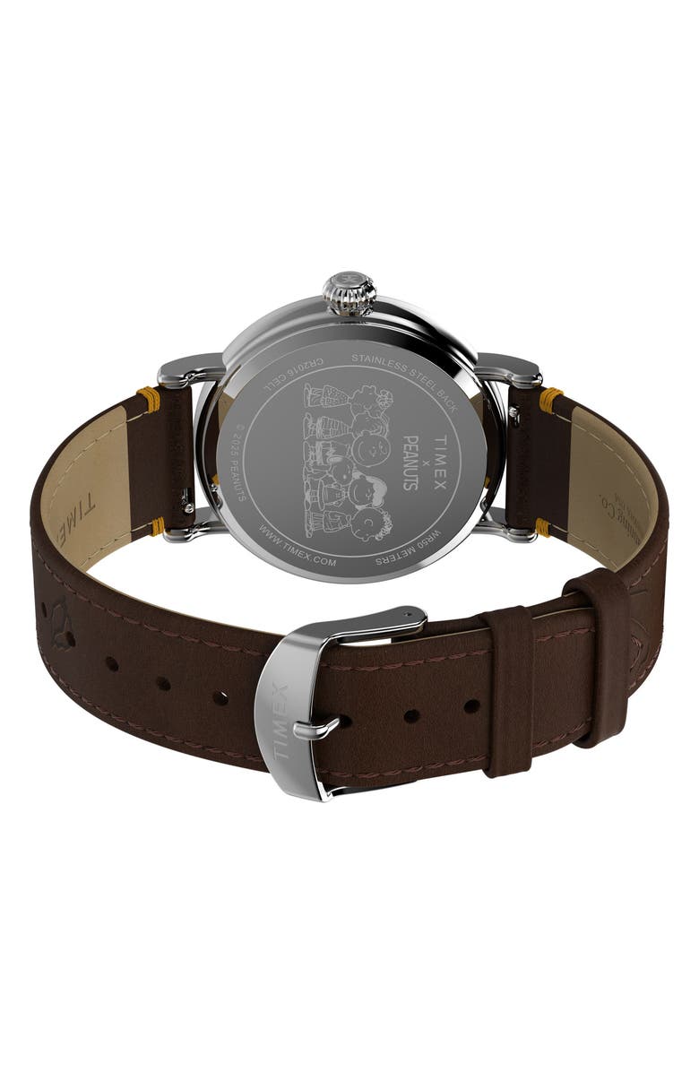 Timex<sup>®</sup> x Peanuts<sup>®</sup> Thanksgiving Standard Leather Strap Watch, 40mm, Alternate, color, White