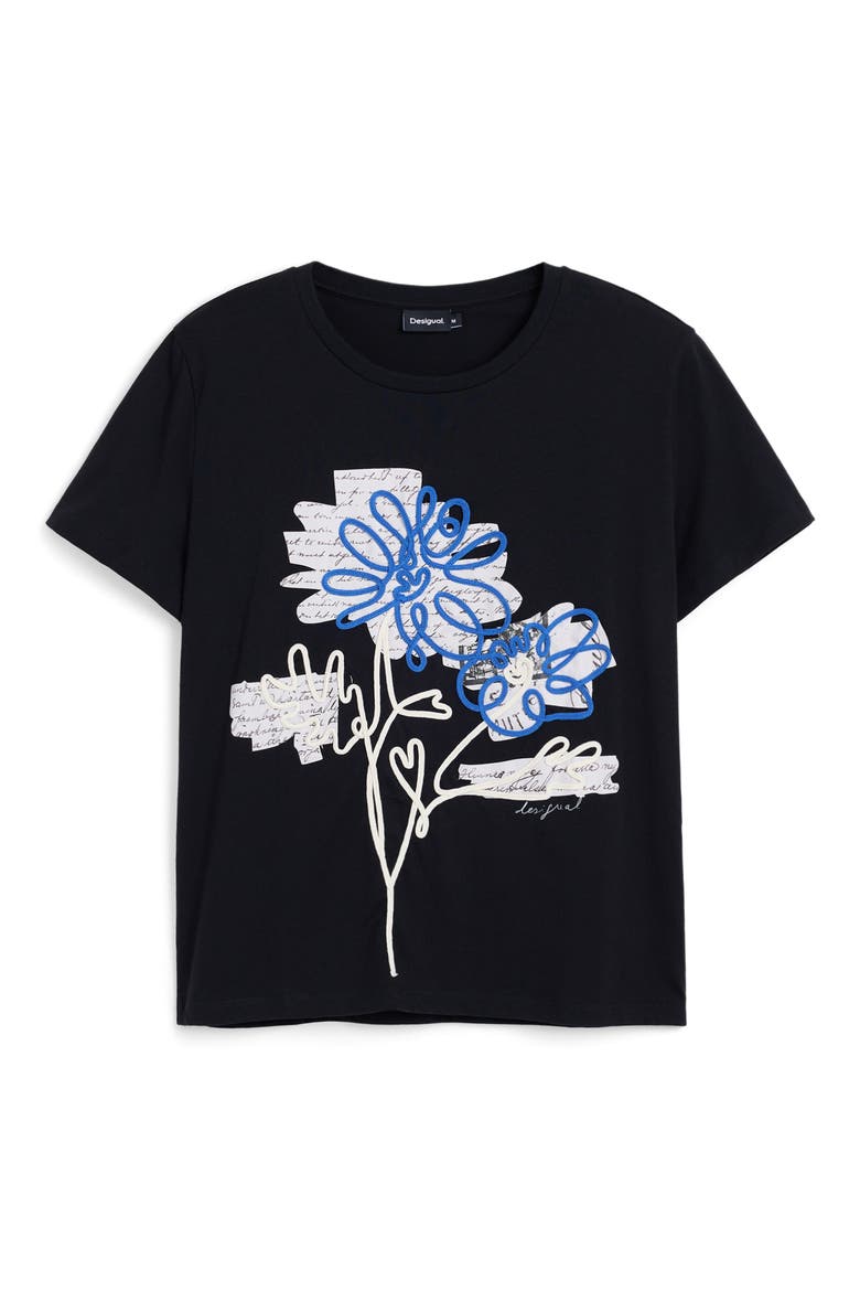 Floral Crewneck Cotton Graphic T-Shirt, Alternate, color, BLACK
