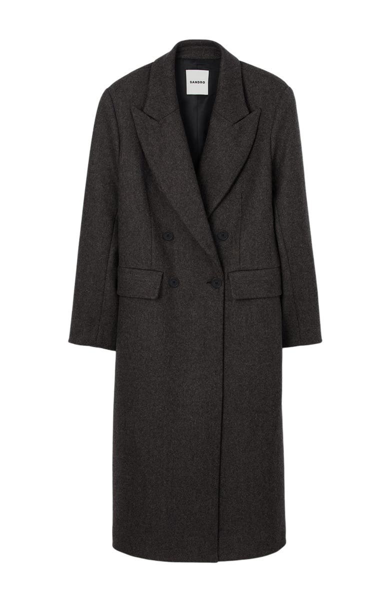 SANDRO Fitted double-breasted coat, Alternate, color, Dark Grey