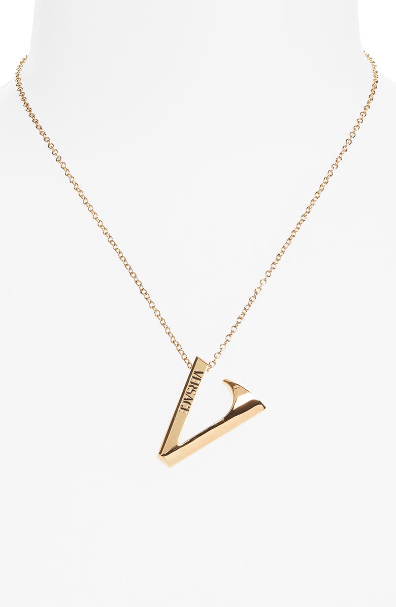 Versace Monogram Pendant Necklace, Alternate, color, Versace Gold