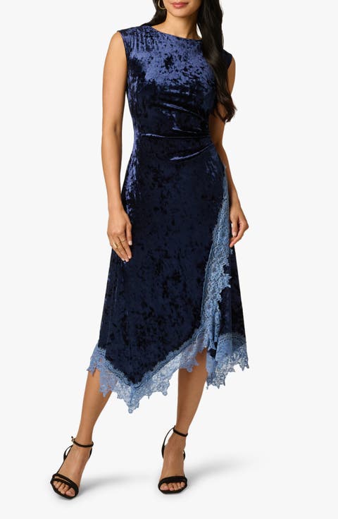 Crushed Velvet & Lace Midi Dress